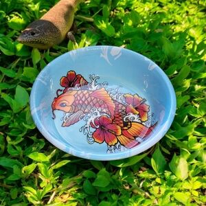 NWT Komodo Koi Fish L Tattoo Design Enamel Coated Stainless Steel Pet Bowl T39